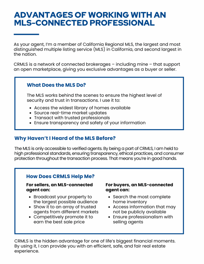 SIMPLE Advantages of Working with an MLS Connected Professional flyer