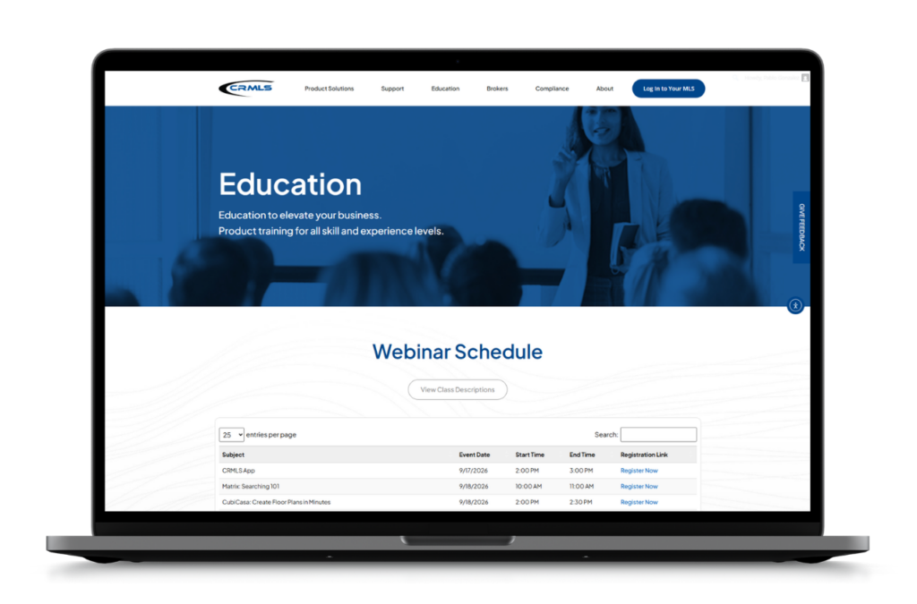 CRMLS Homepage Webinars Laptop
