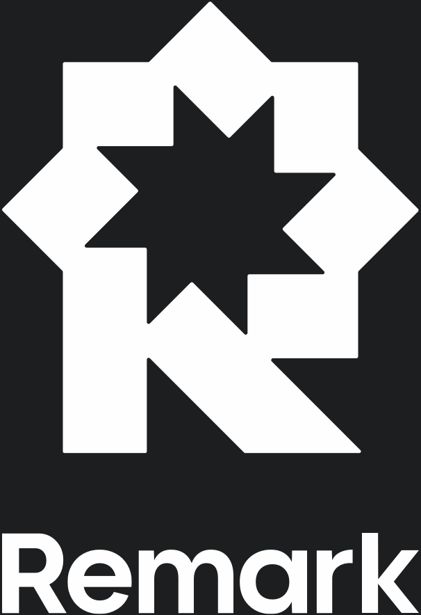 remark logo stacked white black bg